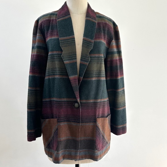 Blair Vintage 90s Streetwear Southwestern Wool Blend Blazer Jacket 14 Large - Picture 1 of 8